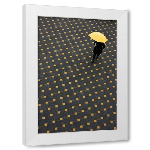 Yellow Umbrella White Modern Wood Framed Art Print by Nikolic, Danica