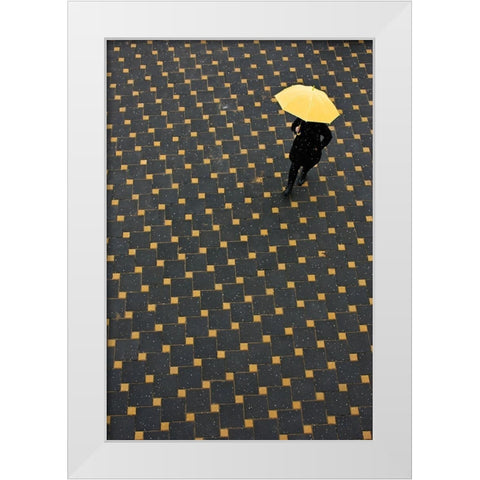 Yellow Umbrella White Modern Wood Framed Art Print by Nikolic, Danica