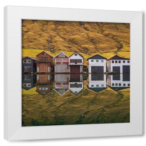 Fishing Huts White Modern Wood Framed Art Print by Santos, Carlos Grury