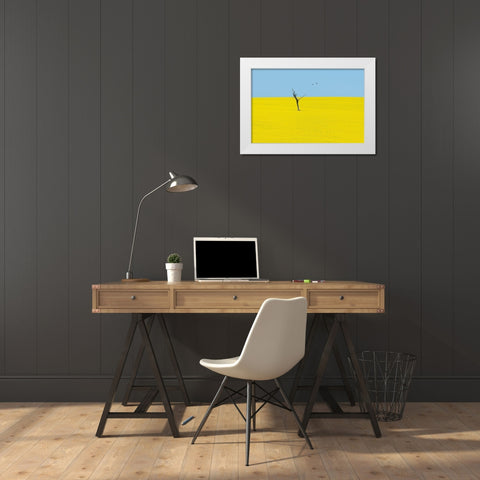 Canola Flowers White Modern Wood Framed Art Print by Ivylu