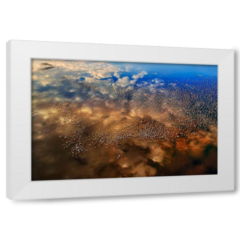 Flamingos over the clouds White Modern Wood Framed Art Print by Chang, Phillip