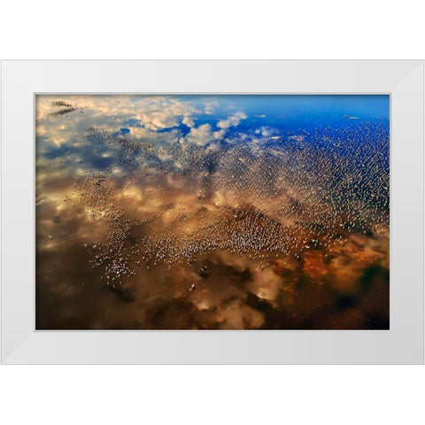 Flamingos over the clouds White Modern Wood Framed Art Print by Chang, Phillip
