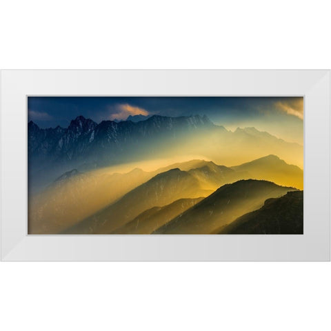 The Cattle back Mountain Sunset White Modern Wood Framed Art Print by Zhu, Hua