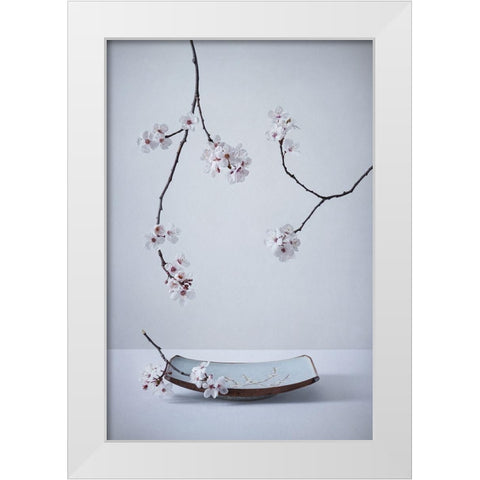 The First Cherry Blossom White Modern Wood Framed Art Print by Karpova, Inna