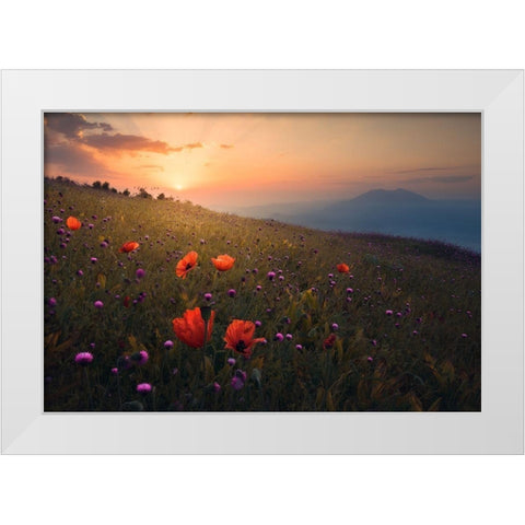 Rudbar Heights in Spring White Modern Wood Framed Art Print by Behzad, Majid