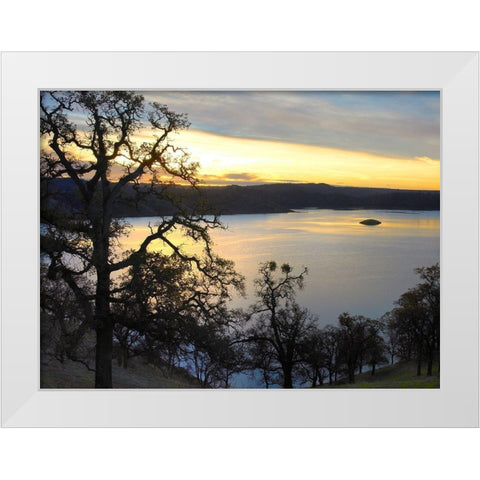 Melones Lake twilight-California White Modern Wood Framed Art Print by Fitzharris, Tim