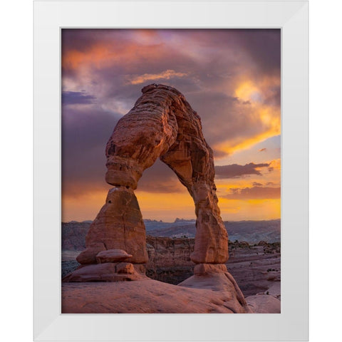 Delicate Arch at Sunset-Arches National Park-Utah-USA White Modern Wood Framed Art Print by Fitzharris, Tim