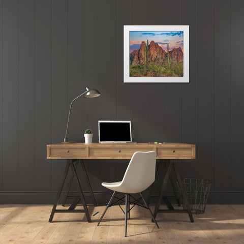 Usury Mountains from Tortilla Flat-Arizona-USA White Modern Wood Framed Art Print by Fitzharris, Tim