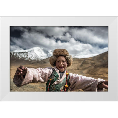 Smile Tibet White Modern Wood Framed Art Print by Intarob, Sarawut
