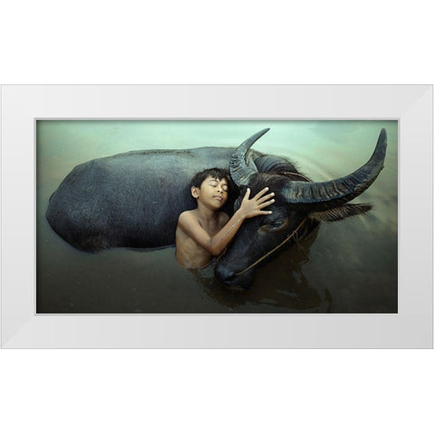 Peaceful White Modern Wood Framed Art Print by Bhs, Fahmi