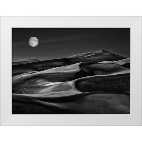 The night walked down the sky White Modern Wood Framed Art Print by Depaepe, Yvette