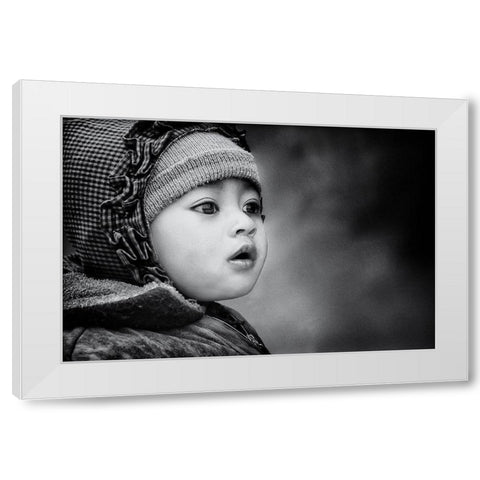 the kid from Sarangkot White Modern Wood Framed Art Print by Flour, Piet