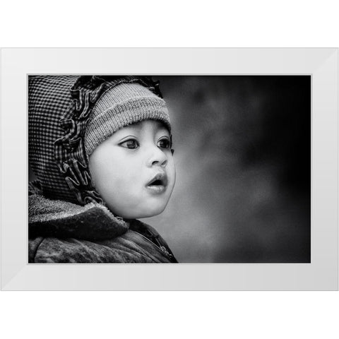 the kid from Sarangkot White Modern Wood Framed Art Print by Flour, Piet