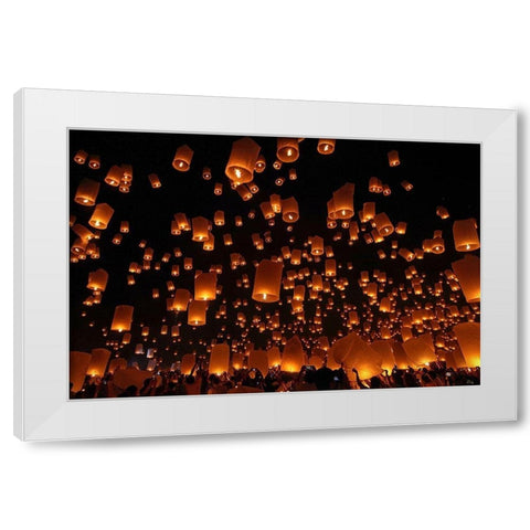 Floating Lanterns White Modern Wood Framed Art Print by Vichaya