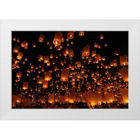 Floating Lanterns White Modern Wood Framed Art Print by Vichaya