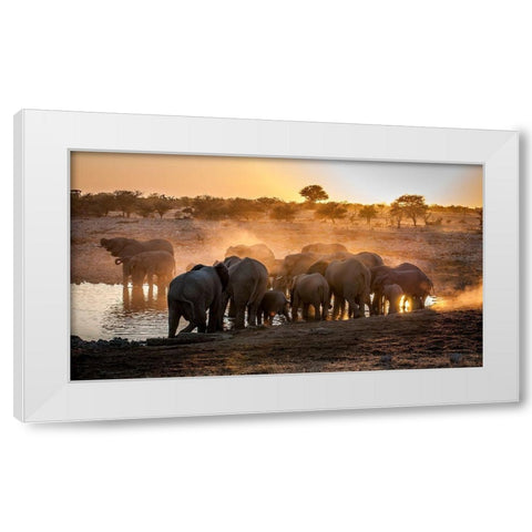 Elephant huddle White Modern Wood Framed Art Print by Van Ooijen, Simon
