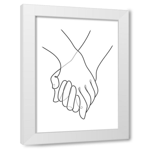Holding Hands Lines White Modern Wood Framed Art Print by Artographie Studio