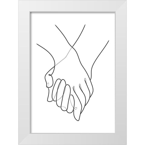 Holding Hands Lines White Modern Wood Framed Art Print by Artographie Studio