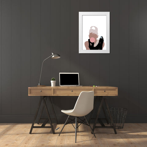 Bubblegum Girl White Modern Wood Framed Art Print by Artographie Studio