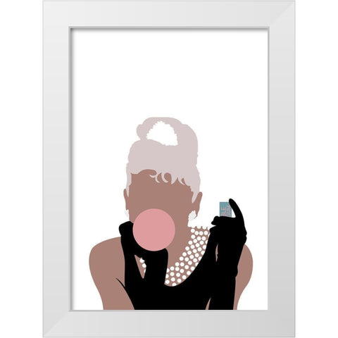 Bubblegum Girl White Modern Wood Framed Art Print by Artographie Studio