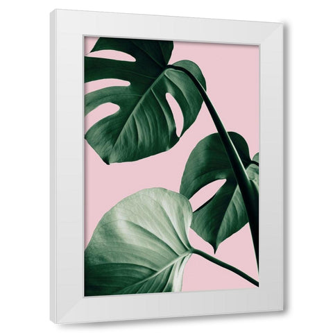 Monstera Pink No 07 White Modern Wood Framed Art Print by Artographie Studio