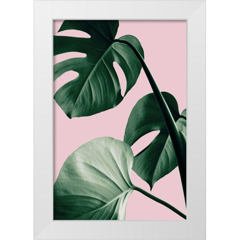 Monstera Pink No 07 White Modern Wood Framed Art Print by Artographie Studio