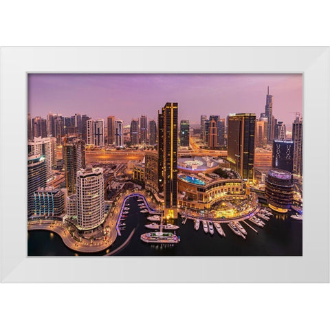 Dubai Marina Skyline White Modern Wood Framed Art Print by Shamaa, Mohammed