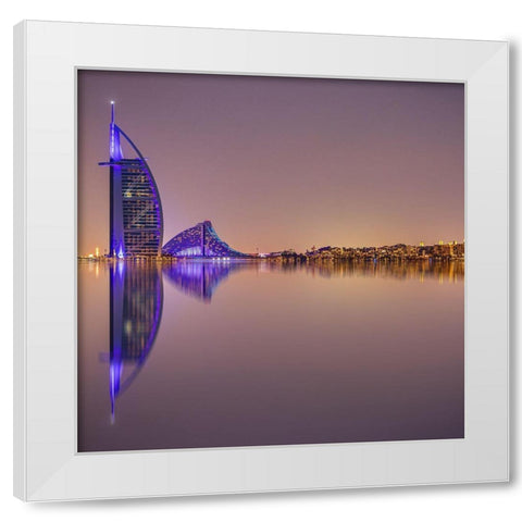 Burj Al Arab Reflections White Modern Wood Framed Art Print by Shamaa, Mohammed