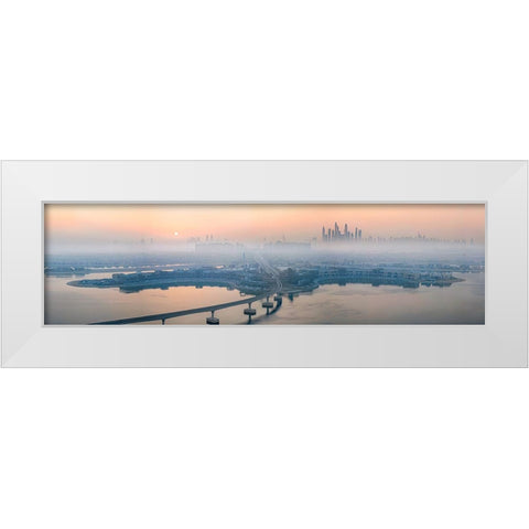 City in the morning mist White Modern Wood Framed Art Print by Chen, John. J