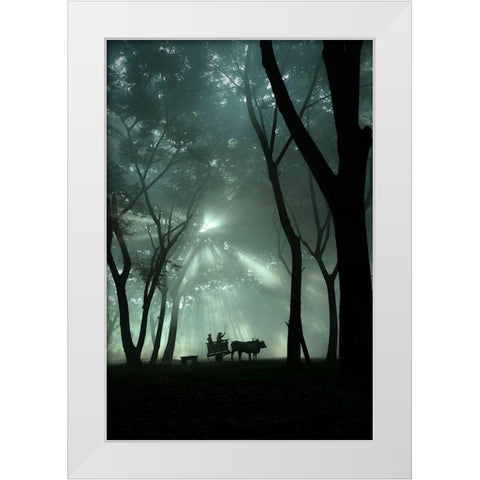 Oxcart Silhouette White Modern Wood Framed Art Print by Octavandy