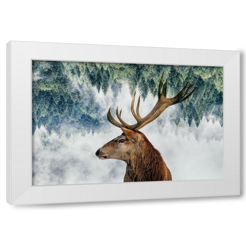 The Deer and the woods White Modern Wood Framed Art Print by Beata, Angyalosi