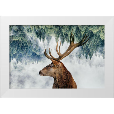 The Deer and the woods White Modern Wood Framed Art Print by Beata, Angyalosi