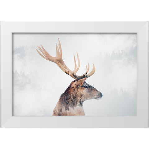 Stag White Modern Wood Framed Art Print by Beata, Angyalosi