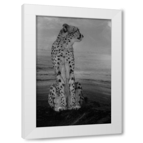 Cheetah on the Watch White Modern Wood Framed Art Print by Wisniowska, Krystina