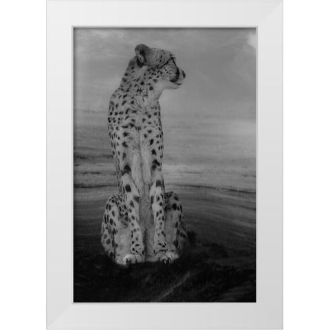 Cheetah on the Watch White Modern Wood Framed Art Print by Wisniowska, Krystina