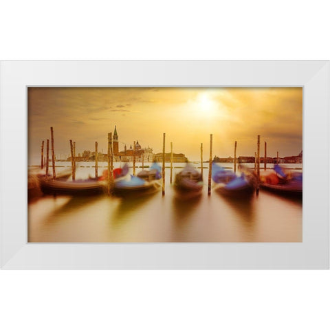 Valse of the Venetian Gondolas White Modern Wood Framed Art Print by Andria, Miary