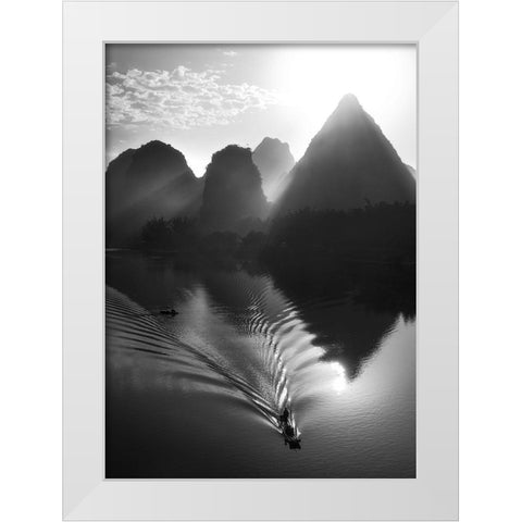Fisherman at Sunrise White Modern Wood Framed Art Print by Massetti, Fabrizio