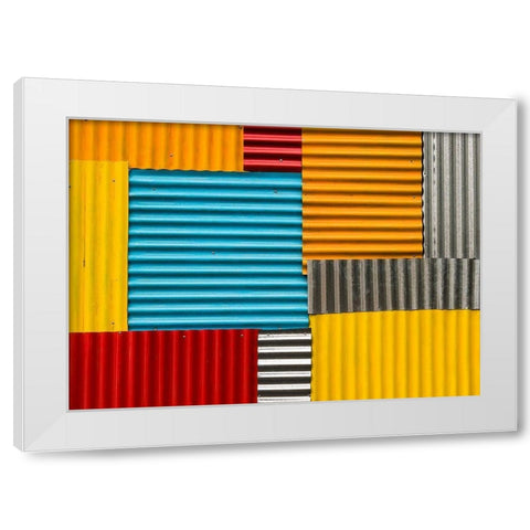 Patchwork White Modern Wood Framed Art Print by Erkmen, Ugur