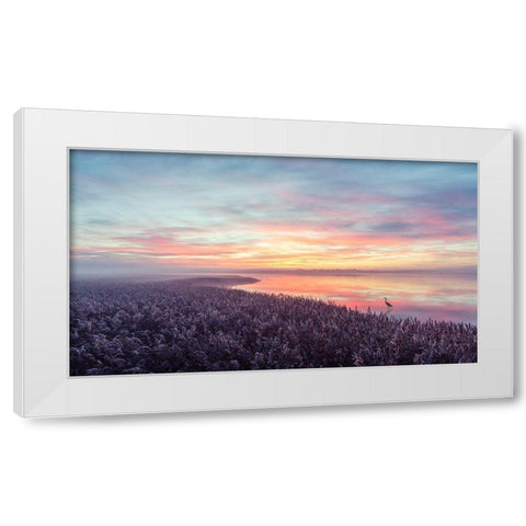 The Herons Morning View White Modern Wood Framed Art Print by Londal, Leif