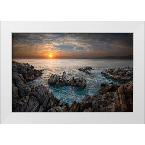 De Kelders Sunrise White Modern Wood Framed Art Print by FrancoisVenter