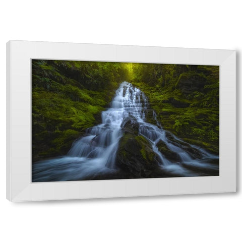 Staircase Falls White Modern Wood Framed Art Print by Dyar, Ryan