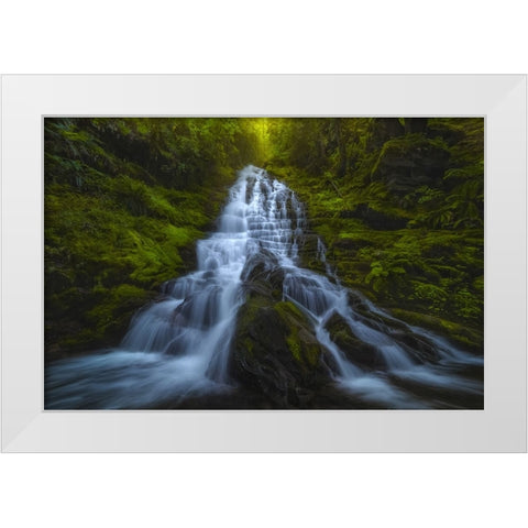 Staircase Falls White Modern Wood Framed Art Print by Dyar, Ryan