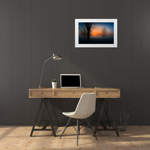 Foggy sunrise White Modern Wood Framed Art Print by Dai, Wei