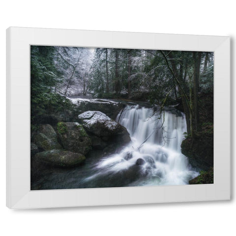 First Snow at the Falls White Modern Wood Framed Art Print by K. Papp, James