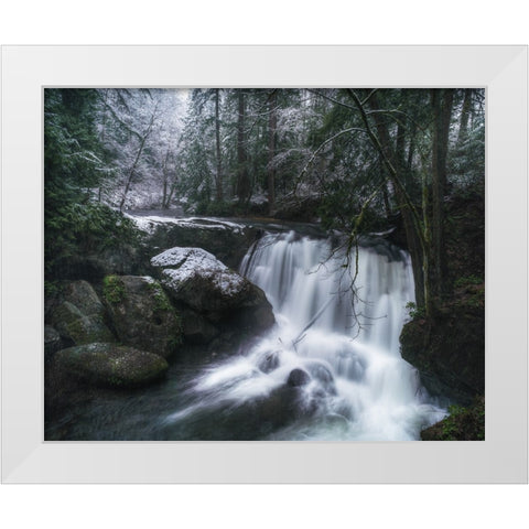 First Snow at the Falls White Modern Wood Framed Art Print by K. Papp, James