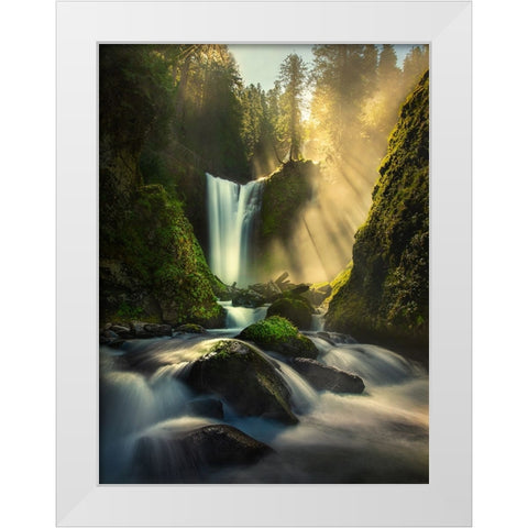 Misty Creek Falls Creek White Modern Wood Framed Art Print by P, Ruiqing