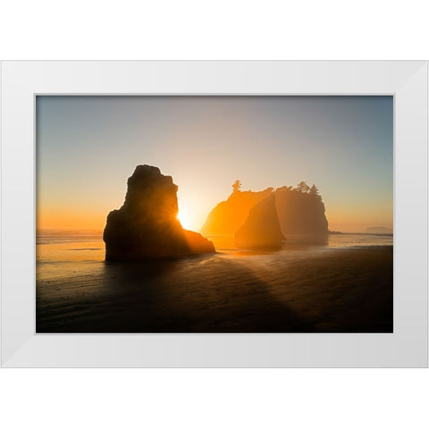 The Golden Beach White Modern Wood Framed Art Print by Fan, John