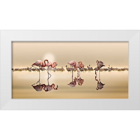 FLAMINGOS White Modern Wood Framed Art Print by OSMAN, NASSER