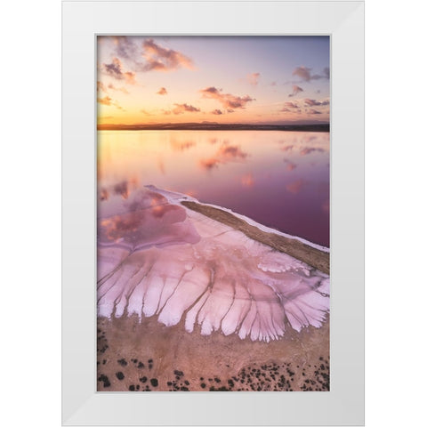 Pink lake White Modern Wood Framed Art Print by Carrillo Lopez, Antonio