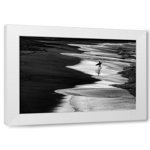 Lonely surfer 2 White Modern Wood Framed Art Print by Domont, Jois